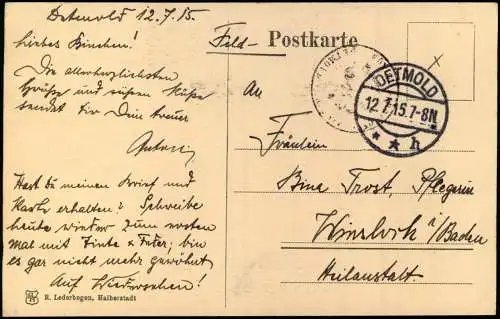 Hiddesen Detmold Hermannsdenkmal und Bismarckstein 1915  gel. Feldpost Wk1