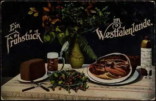 Ansichtskarte  Ein Frühstück in Westfalen Künstlerkarte 1913