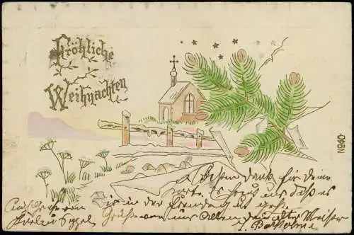 Weihnachten Christmas Kirche Kleeblatt Rückseite als Brief 1902  Prägekarte