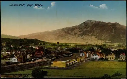 Ansichtskarte Immenstadt (Allgäu) Stadt Bahnhof und Lagerhallen 1915