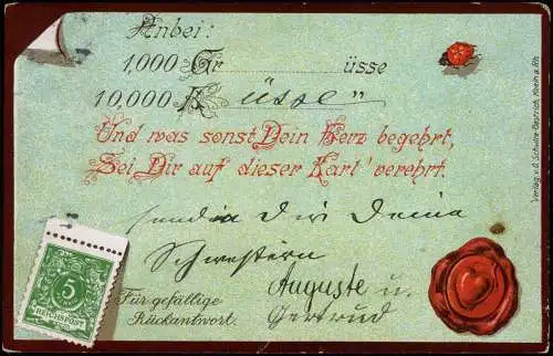 Ansichtskarte  Briefmarken AK Liebe Herz Siegel Adler Briefmarke 1902