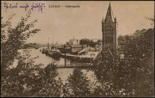 Ansichtskarte Lübeck Hafenpartie - Turm Dampfer 1924