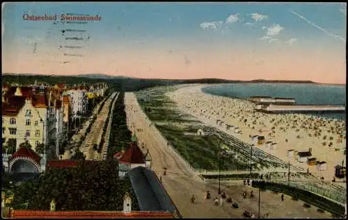 Postcard Swinemünde Świnoujście Strand Promenade 1921  Pommern Pomorskie