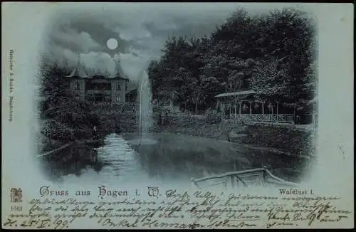 Ansichtskarte Hagen (Westfalen) Waldeslust Mondscheinlitho 1899