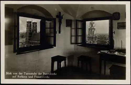 Ansichtskarte München Blick von der Turmstube der Peterskirche 1932