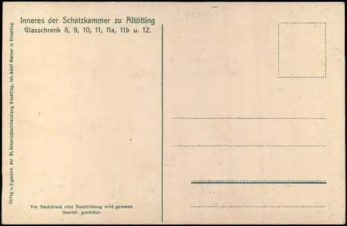 Altötting Inneres  Schatzkammer Glasschrank 8, 9, 10, 11, 11a, 11b u. 12. 1912