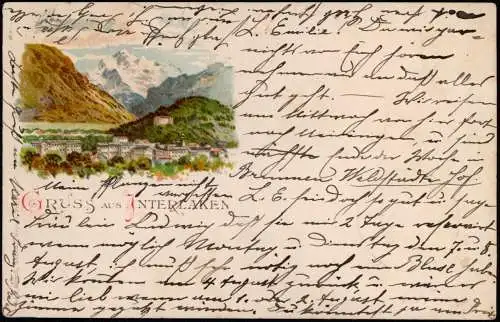 Ansichtskarte Litho AK Interlaken Gruss aus... Stadtpartie 1899