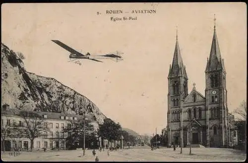 CPA Rouen AVIATION Flugzeug Eglise St-Paul 1910