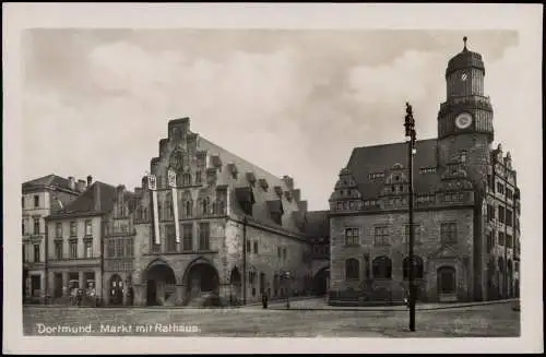 Ansichtskarte Dortmund Marktplatz mit Beflaggung - Fotokarte 1930