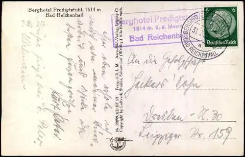 Ansichtskarte Bad Reichenhall Luftbild Berghotel Predigtstuhl 1939