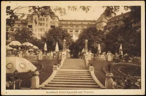 Postcard Karlsbad Karlovy Vary Hotel Imperial mit Terrasse. 1928