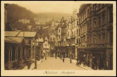 Postcard Karlsbad Karlovy Vary Marktplatz - Geschäfte 1913