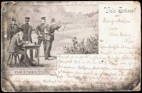 Litho AK Viele Grüße Schiessstand Militaria 1900   gel. Stempel Leipzig Gohlis
