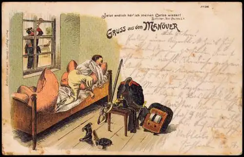 Litho AK Militär Gruss vom Manöver Künstlerkarte 1901   gel. Stempel Zeithain