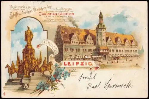 Leipzig 2 Bild Altes Rathaus Werbe Litho AK Günther Plagwitz 1898