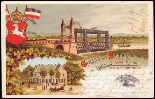 Litho AK Henrichenburg-Castrop-Rauxel Schiffshebewerk u. Gasthaus 1903