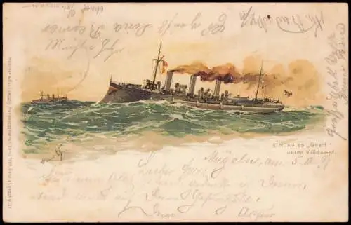 Litho AK Schiffe Schifffahrt Kriegsschiffe Marine S. M. Aviso Greif 1898