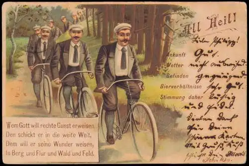 Ansichtskarte Litho AK All Heil! Fahrrad Männer Radtour 1898