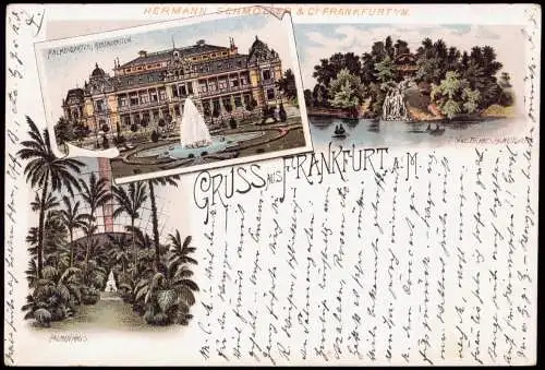 Litho AK Frankfurt am Main 3 Bild Palmengarten Palmenhaus Gruss aus... 1898