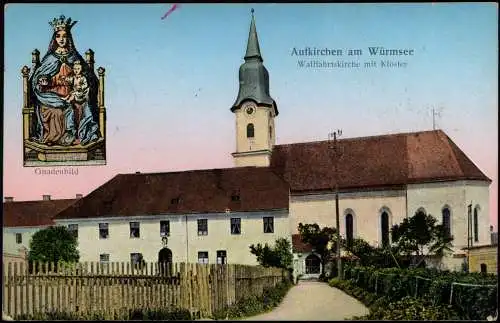 Aufkirchen Berg  Starnbergersee  2 Bild Kirche mit Kloster u. Gnadenbild 1915