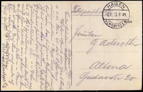 Ansichtskarte Hagen (Westfalen) Marien-Hospital 1915  gel. Feldpoststempel