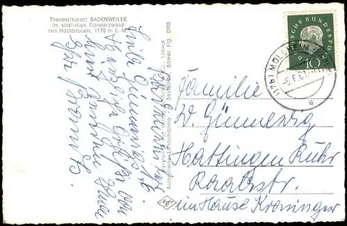 Ansichtskarte Badenweiler Luftbild Luftaufnahme Schwarzwald 1961