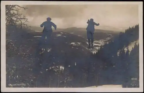 Ansichtskarte Titisee-Neustadt Skispringer Doppelsprung im Winter 1939