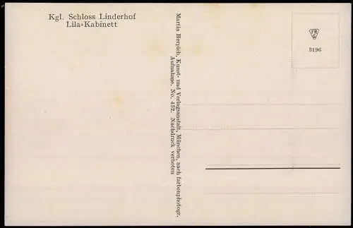 Ansichtskarte Linderhof-Ettal Kgl. Schloss Linderhof - Lila-Kabinett x 1914