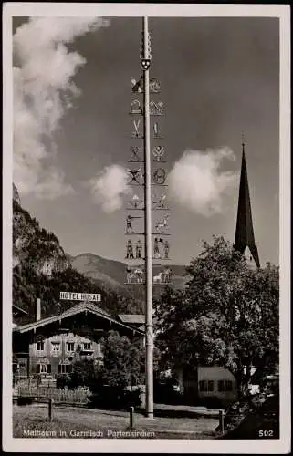 Ansichtskarte Garmisch-Partenkirchen Maibaum - Hotel Husar 1930
