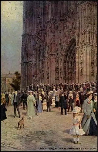 Ansichtskarte Köln Menschenmenge vor dem Kölner Dom Künstlerkarte 1912