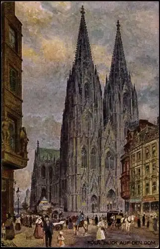 Ansichtskarte Köln Straßenbild am Kölner Dom Künstlerkarte 1912