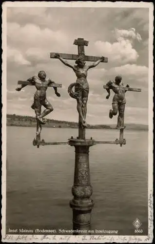 Ansichtskarte Konstanz Insel Mainau Bodensee Schwedenkreuz am Inselzugang 1937