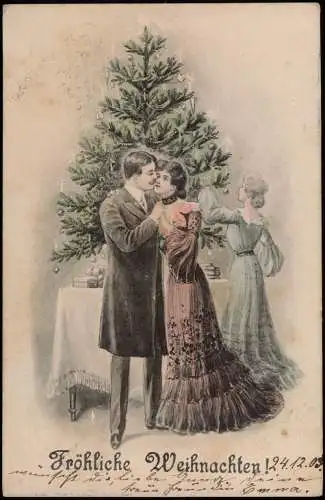 Weihnachten Christmas Liebespaar Weihnachtsbaum Künstlerkarte 1912