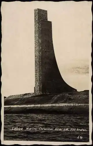 Ansichtskarte Laboe Marine-Ehrenmal von der See - Fotokarte 1933