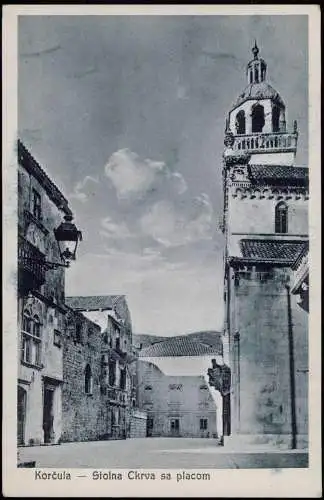 Postcard Korčula Curzola Korkyra Stolna Ckrva sa placom 1929