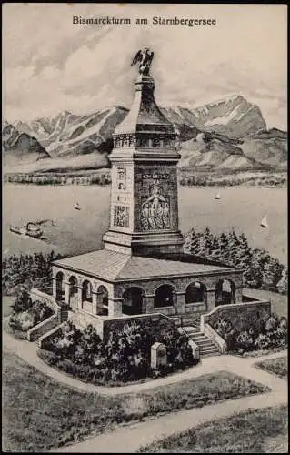 Ansichtskarte Starnberg Bismarckturm am Starnbergersee 1911