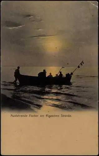 Postcard Rigastrand Jūrmala Ausfahrende Fischer Sonnenaufgang 1911