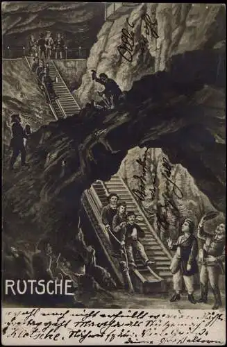 Ansichtskarte Berchtesgaden Salzbergwerk Künstlerkarte Rutsche 1912