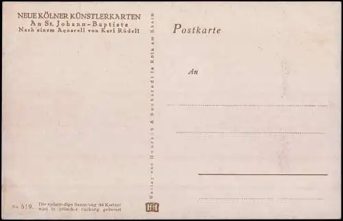 Ansichtskarte Köln St. Johann-Baptiste Künstlerkarte 1912