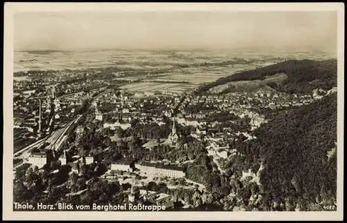 Ansichtskarte Thale (Harz) Blick vom Berghotel Roẞtrappe Fabrik 1938