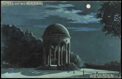 Ansichtskarte Wiesbaden Tempel - Neroberg bei Mondschein 1918
