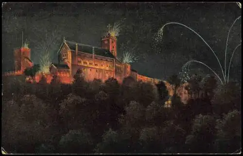 Ansichtskarte Eisenach Wartburg bei Nacht - Feuerwerk 1915