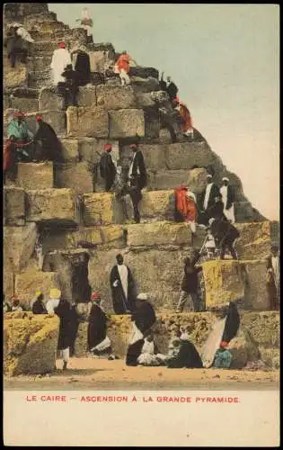 Postcard Kairo القاهرة ASCENSION A LA GRANDE PYRAMIDE. 1906 Ägypten Egypt