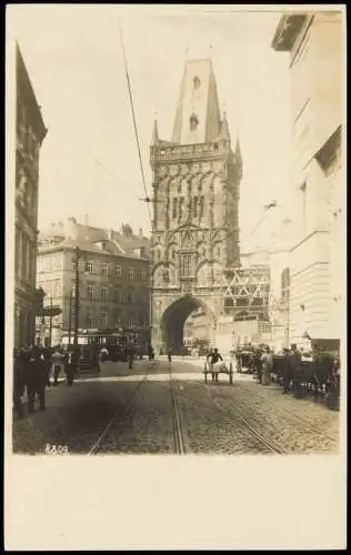 Prag Praha Straßenpartie Straßenbahn am Brückentor 1929 Privatfoto