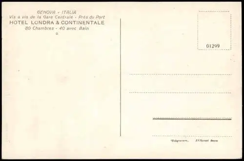 Cartoline Genua Genova (Zena) Hôtel Londra & Continentale 1920