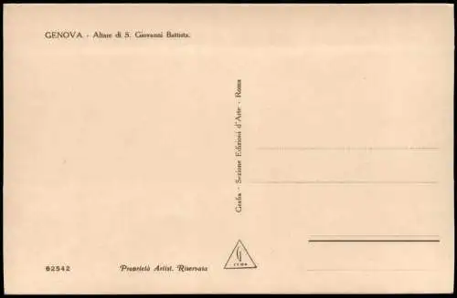 Cartoline Genua Genova (Zena) Altare di S. Giovanni Battista 1920