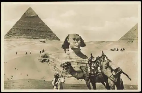 Kairo القاهرة Sphinx und Pyramiden; Einheimischer mit Kamel 1920