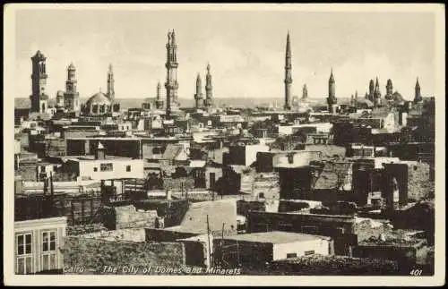 Kairo القاهرة Panorama-Ansicht Stadt der Kuppeln und Minarets 1920