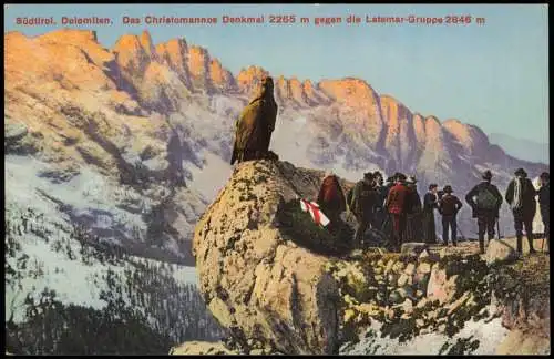 Trentino Südtirol Dolomiten Christomannos Denkmal gegen die Latemar-Gruppe 1910