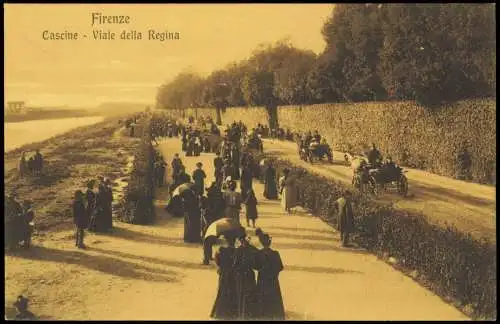 Florenz Firenze Cascine Viale della Regina (belebte Strasse) 1910